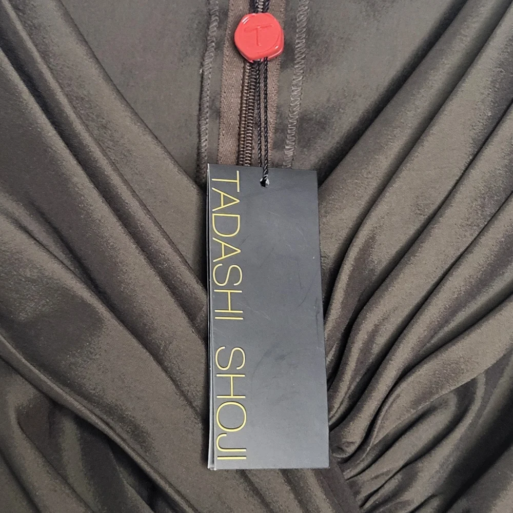 Tadashi Shoji Mother Of The Bride Taffeta Top ONLY Size 4 Espresso Brown Jewel - Picture 11 of 16